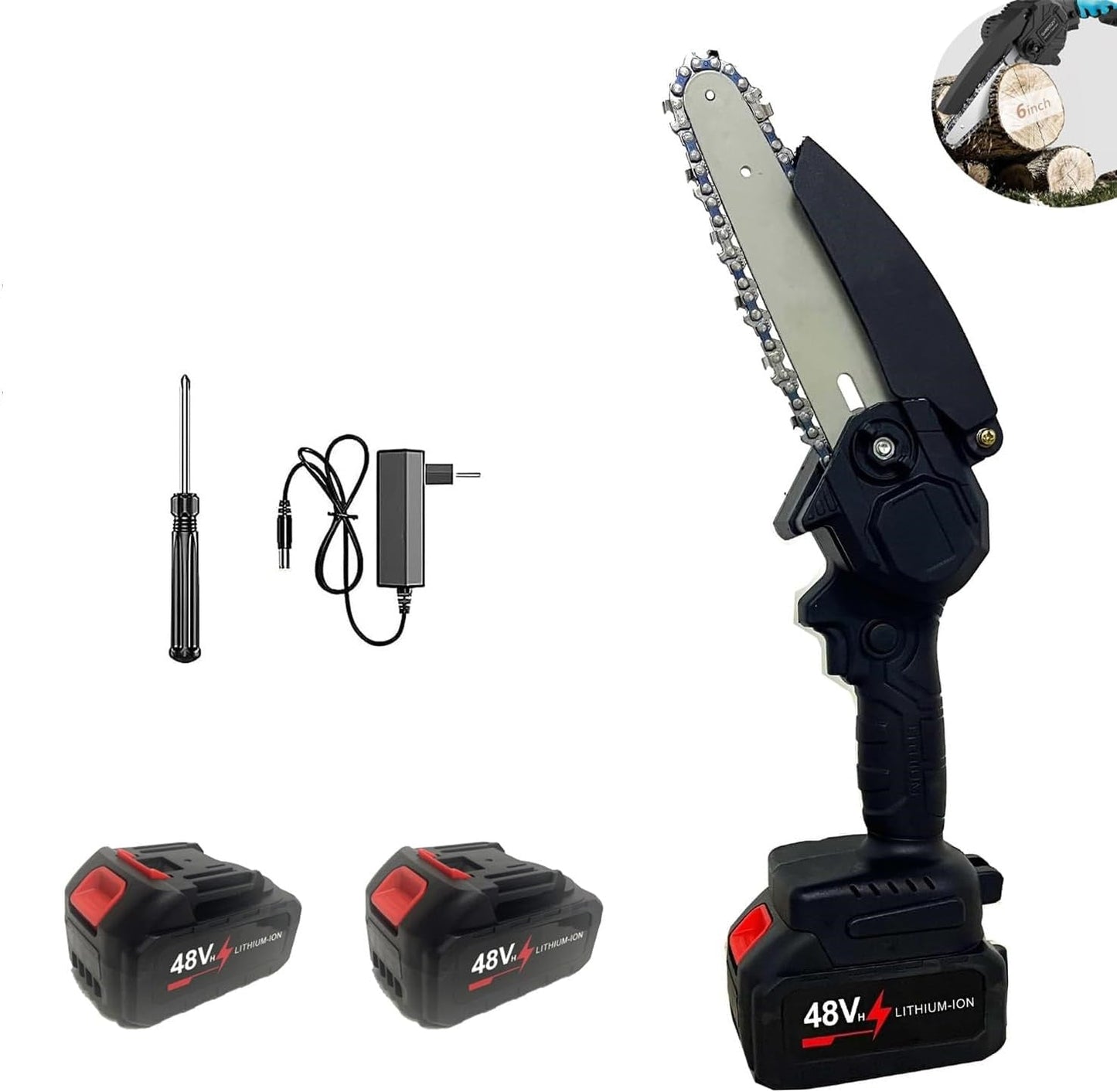 Mini Motosserra Eletrica 48V Potente 6 Polegadas Sem Fio