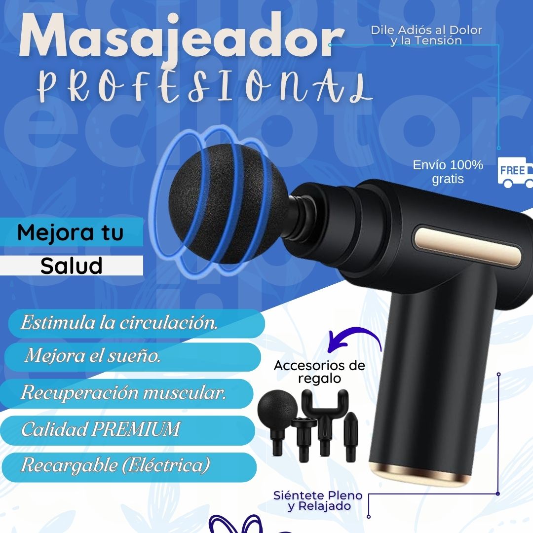 MASAJEADOR PISTOLA ÚLTIMA GENERACIÓN 4 en 1 + REGALO GRATIS (MINI PARCHE MARIPOSA)