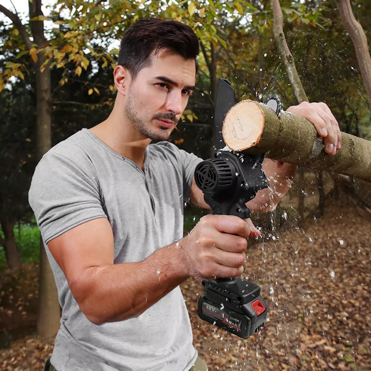 Mini Motosserra Eletrica 48V Potente 6 Polegadas Sem Fio