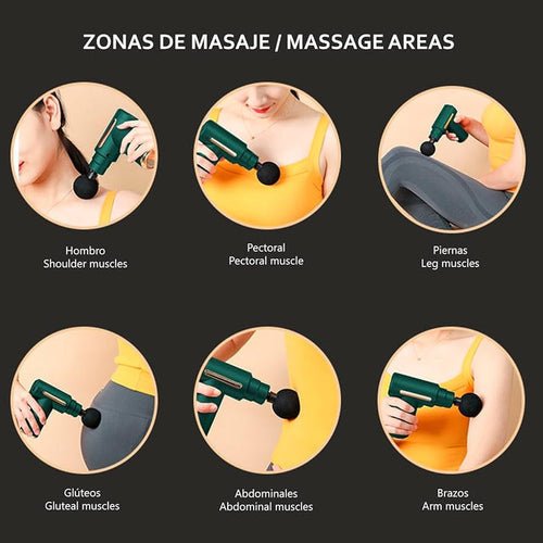 MASAJEADOR PISTOLA ÚLTIMA GENERACIÓN 4 en 1 + REGALO GRATIS (MINI PARCHE MARIPOSA)